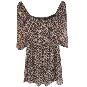 Ditzy Floral Mini Dress Milkmaid Dark Romantic Cottage Fairy Grunge Sheer Size S